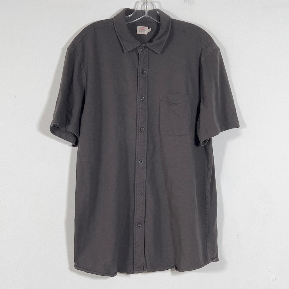 Faherty Button Up Shirt Mens XL Gray Short Sleeve Slub Organic Cotton